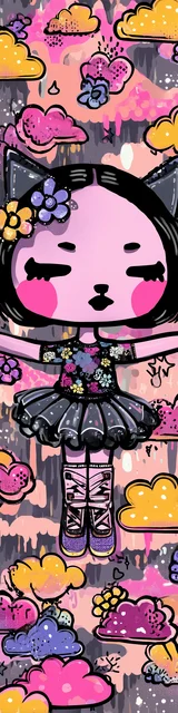 Free kawaii cats bookmark featuring a pink cloud ballerina cat